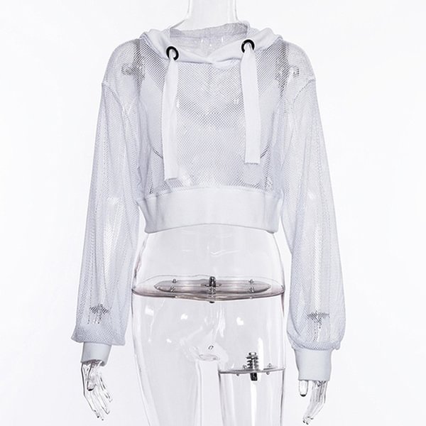 Sexy Women Hoodie Sweatshirt Jumper Sweater Mesh Crop Tops Coat Sports Pullover Tops - Shop Trendy Women's Fashion | TeeYours