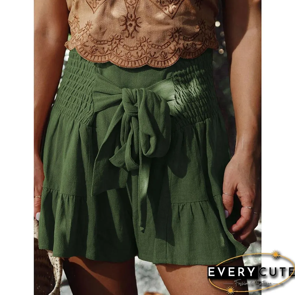 Green Ruffle Hem Tie Waist Wide Leg Culotte