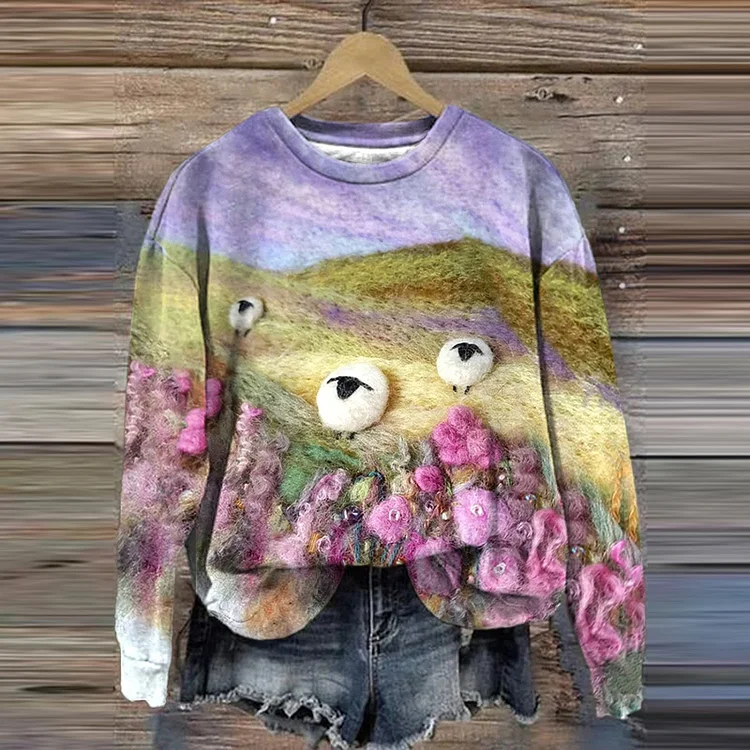 Women'S Sheep Art Print Hoodie Long Sleeve Sweatshirt