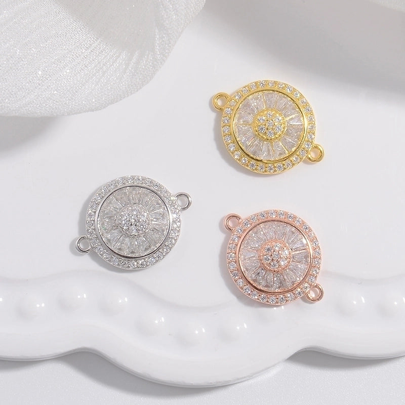 1 Piece 17.4*13mm Hole 1~1.9mm 925 Sterling Silver Zircon 22K Gold Plated Rhodium Plated Round Connector Spacer Bars Jewelry Accessories