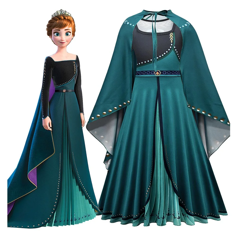 Kids Children Frozen Anna Princess Green Dress Outfits Cosplay Costume Halloween Carnival Suit