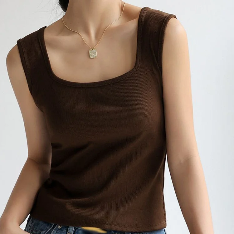 Women's Square Neck Ribbed Knit Tank Top