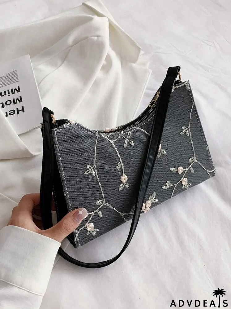 Floral Embroidered Shoulder Bag