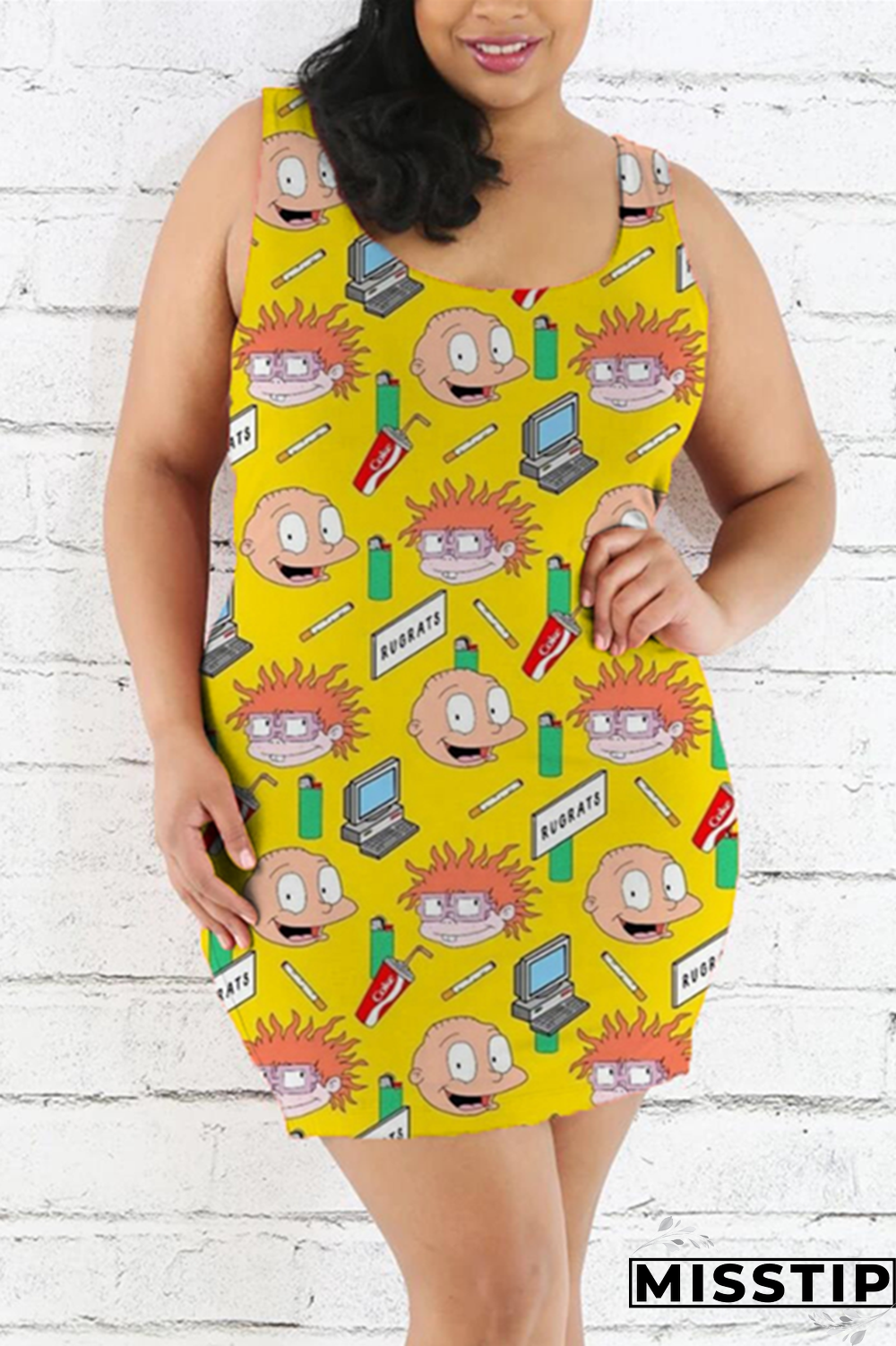 Multicolor Fashion Casual Printed Sleeveless Plus Size Dress