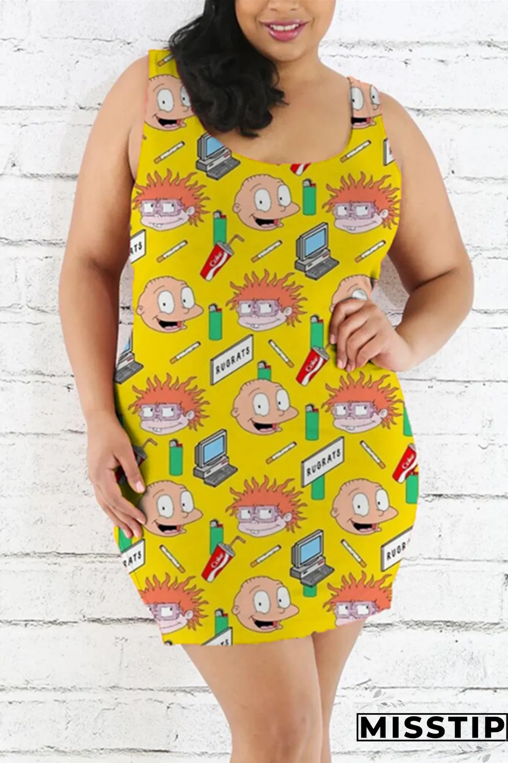 Multicolor Fashion Casual Printed Sleeveless Plus Size Dress