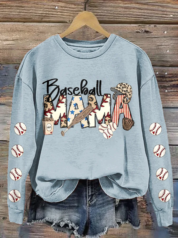 Baseball Mom Print Casual Cozy Sweatshirt