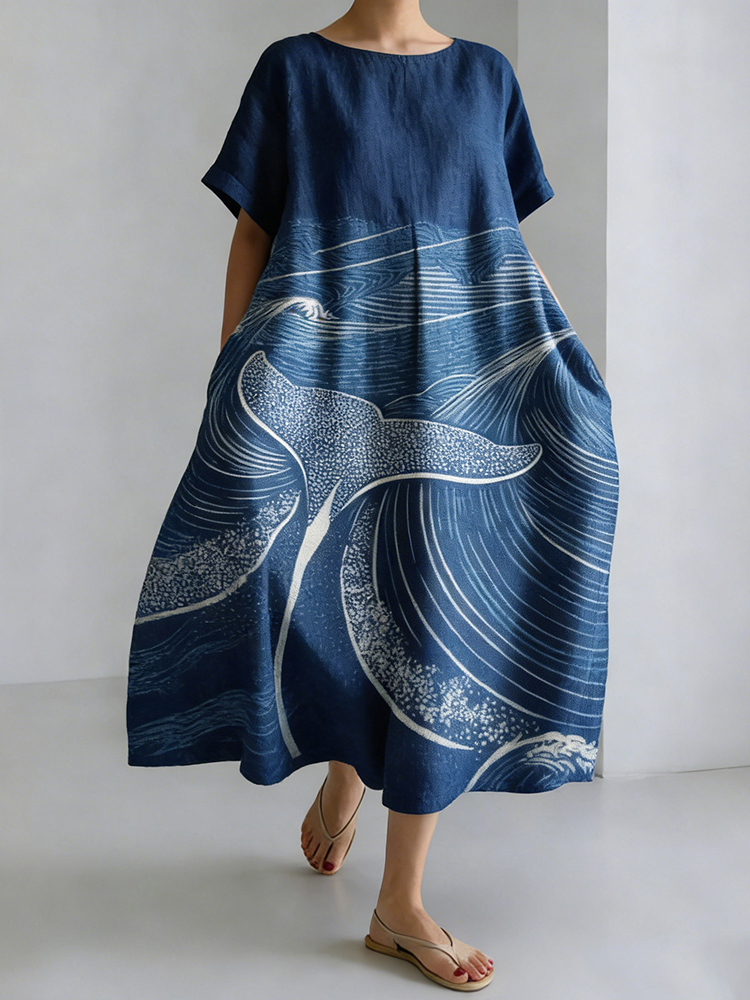 Comstylish Women's Japanese-style Ocean Print Casual Dress