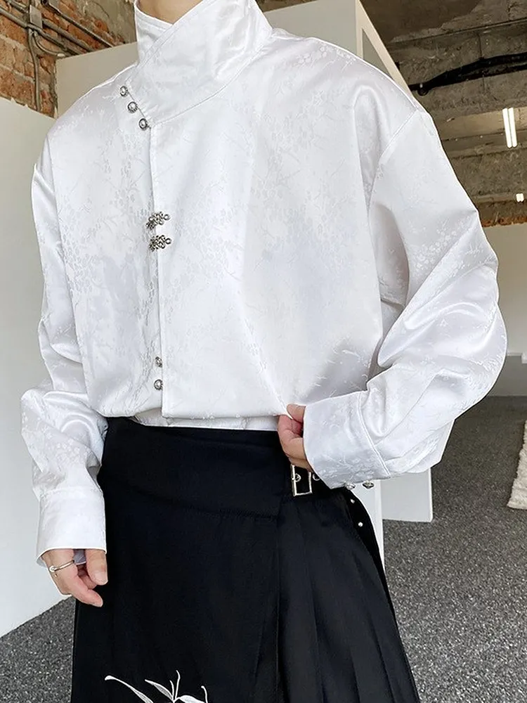 Men's Satin Jacquard Long Sleeve Shirt with Frog Closures