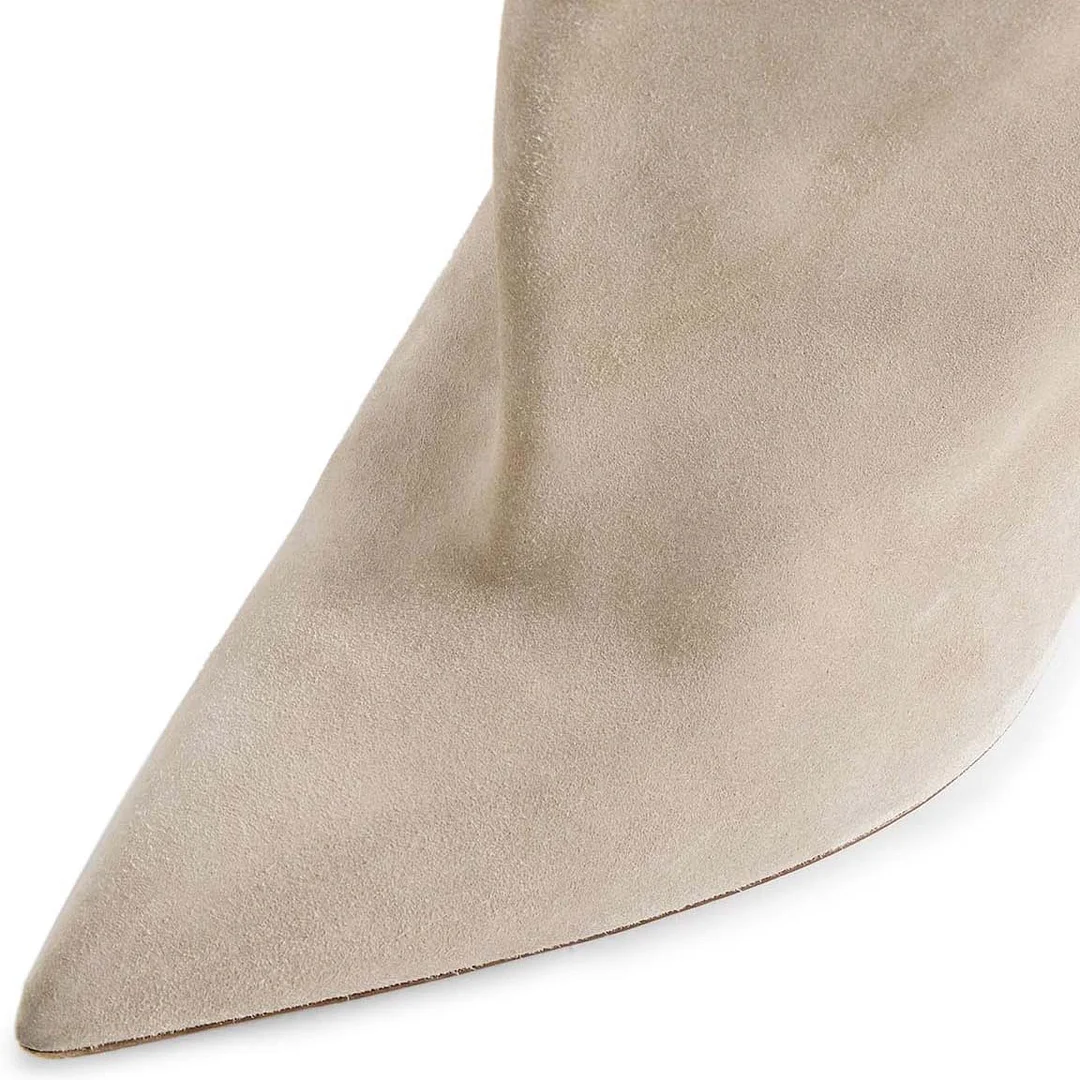 Taupe Cone Heel Pointed Toe Slouch Boots Women