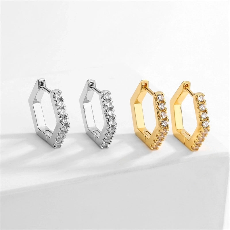 1 Pair Minimalist Geometric Inlay Copper Zircon Earrings