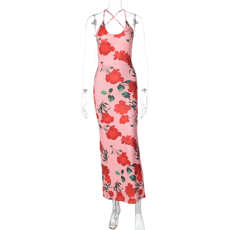 Ootddress Printed Backless Fashion Dress For Women Bandage Summer 2025 Slim Elegant Ladies Party Dress Gown Lace-Up Sexy Maxi Dress