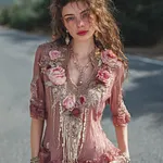 Bohemian Pink Floral V-neck Top - Image 2