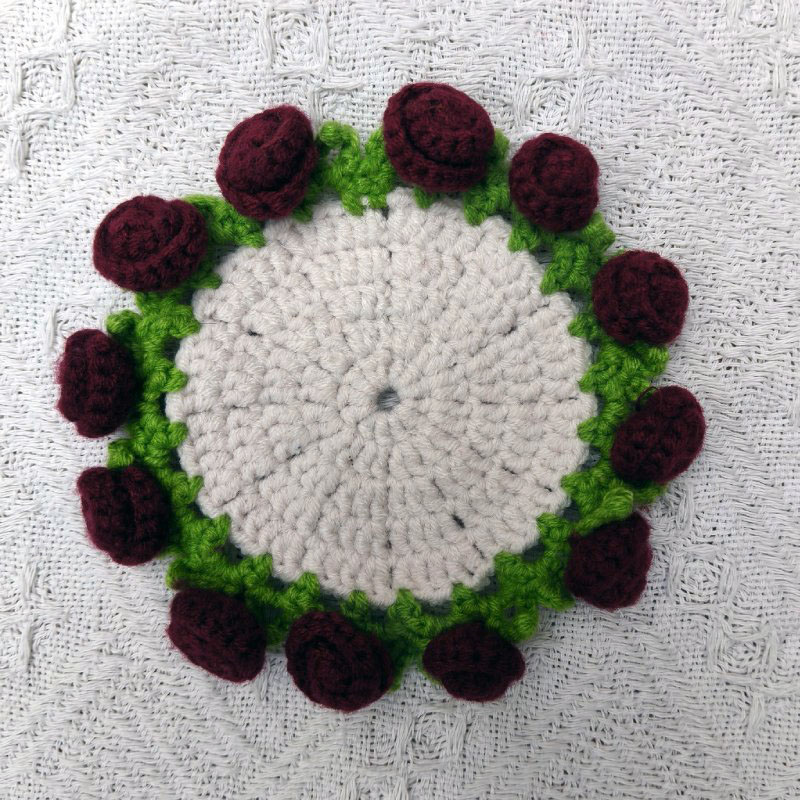 Crochet Round Rose Bouquet Coaster