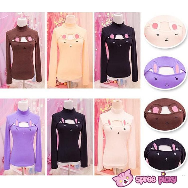 [5 Colors Bunny/Bear] Open Chest Bottoming Cotton T-shirt SP151677