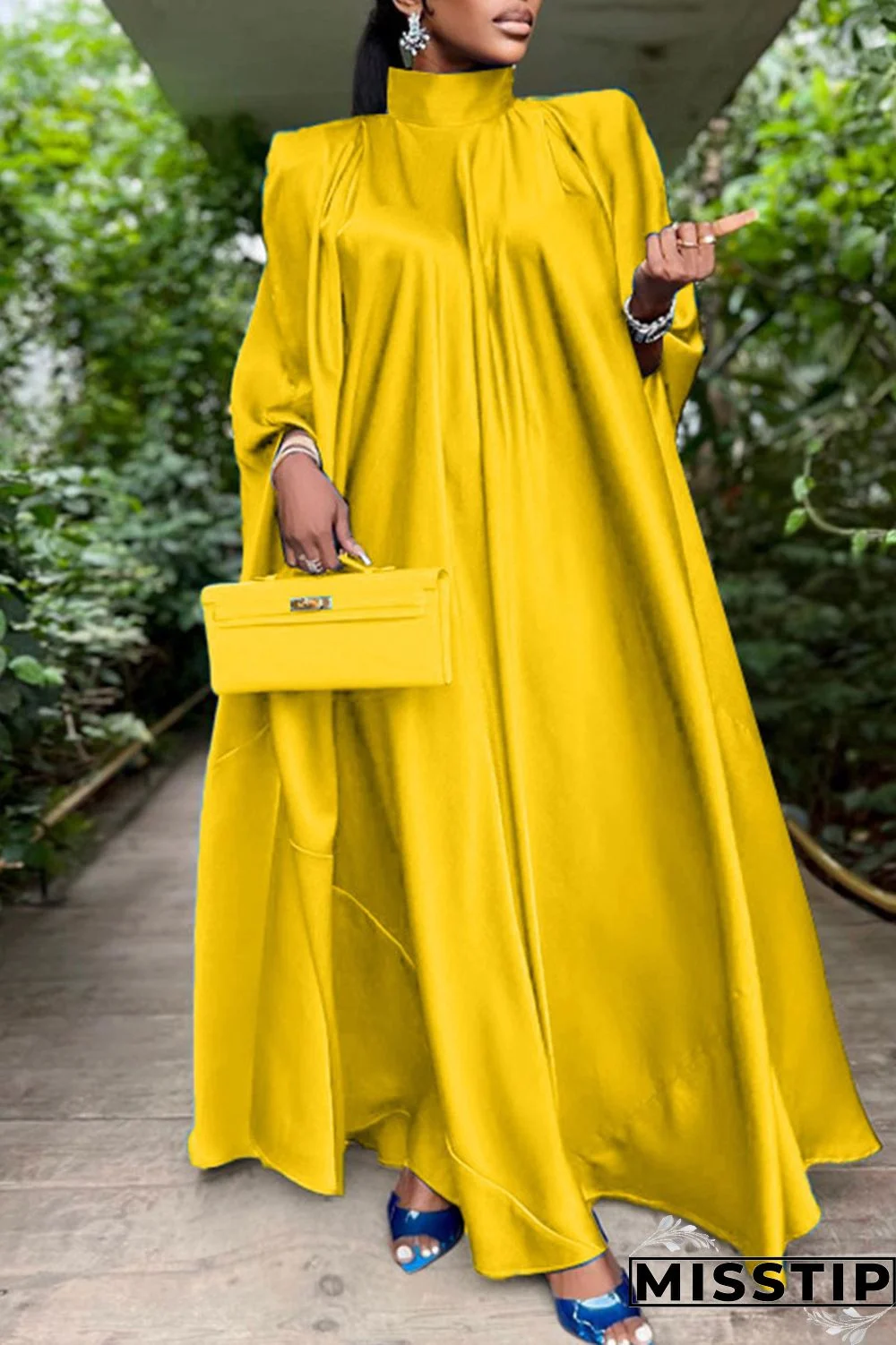 Blue Casual Solid Patchwork Turtleneck Straight Dresses