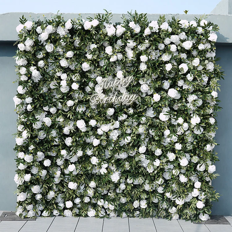 Angela Flower Wedding Backdrop Decor Green Willow Leaves White Rose Fabric Cloth Flower Wall A8027