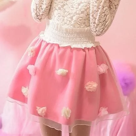 S/M/L Pink Sweet Princess Flower Skirt SP153613