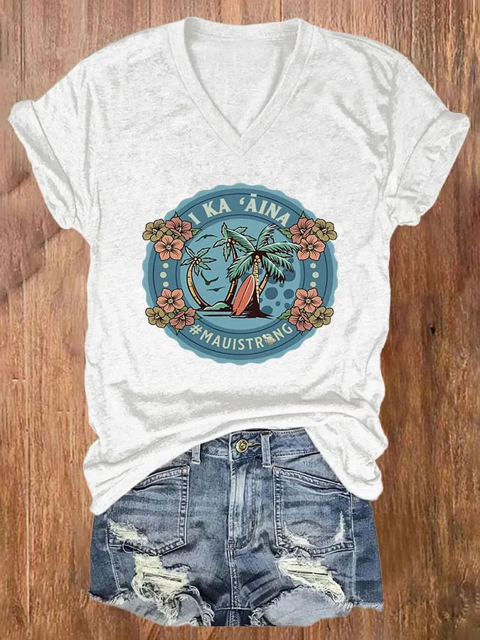 Women's Casual I K 'Aina Maui Strong Print Short Sleeve T-Shirt