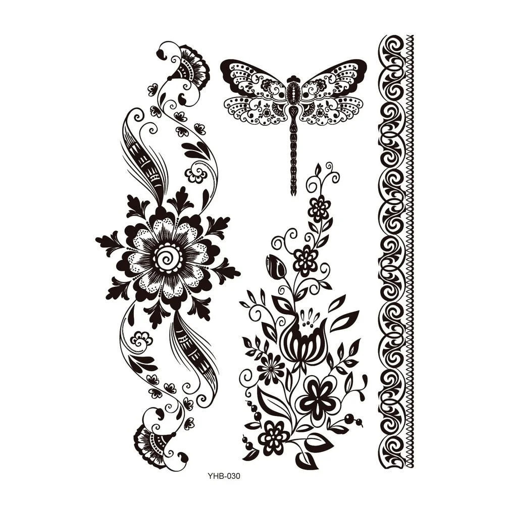 Stockings Tattoo Legs Black Henna Lace Bracelet Temporary Tatoo Sticker Mehndi Stickers for Hand Finger Leg Thigh Body Art Decal