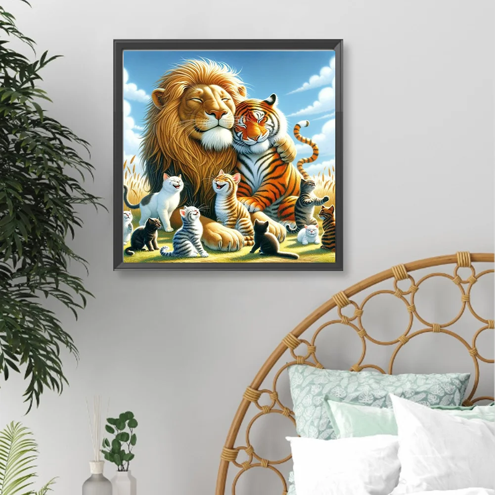 Diamond Painting - Full Round Drill - Cat Tiger Lion(Canvas|40*40cm)