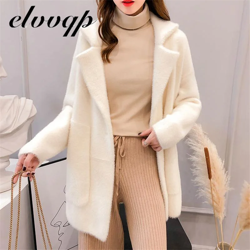 2020 Autumn Winter New Women's Long sleeve Mink Fur Coat Loose elegant Thick Cardigan Fashion Solid Color Long Coat LU1738
