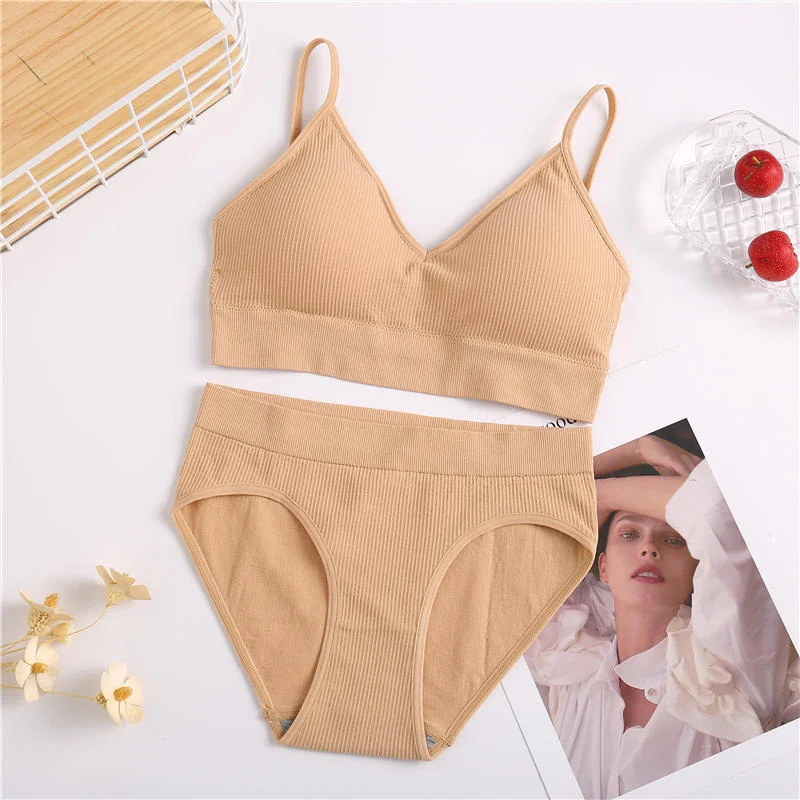 Billionm Backless Bras Set for Women Solid Color Briefs Sexy Bralette Low Wasit Panty Suit Female Comfortable Intimates Lingerie