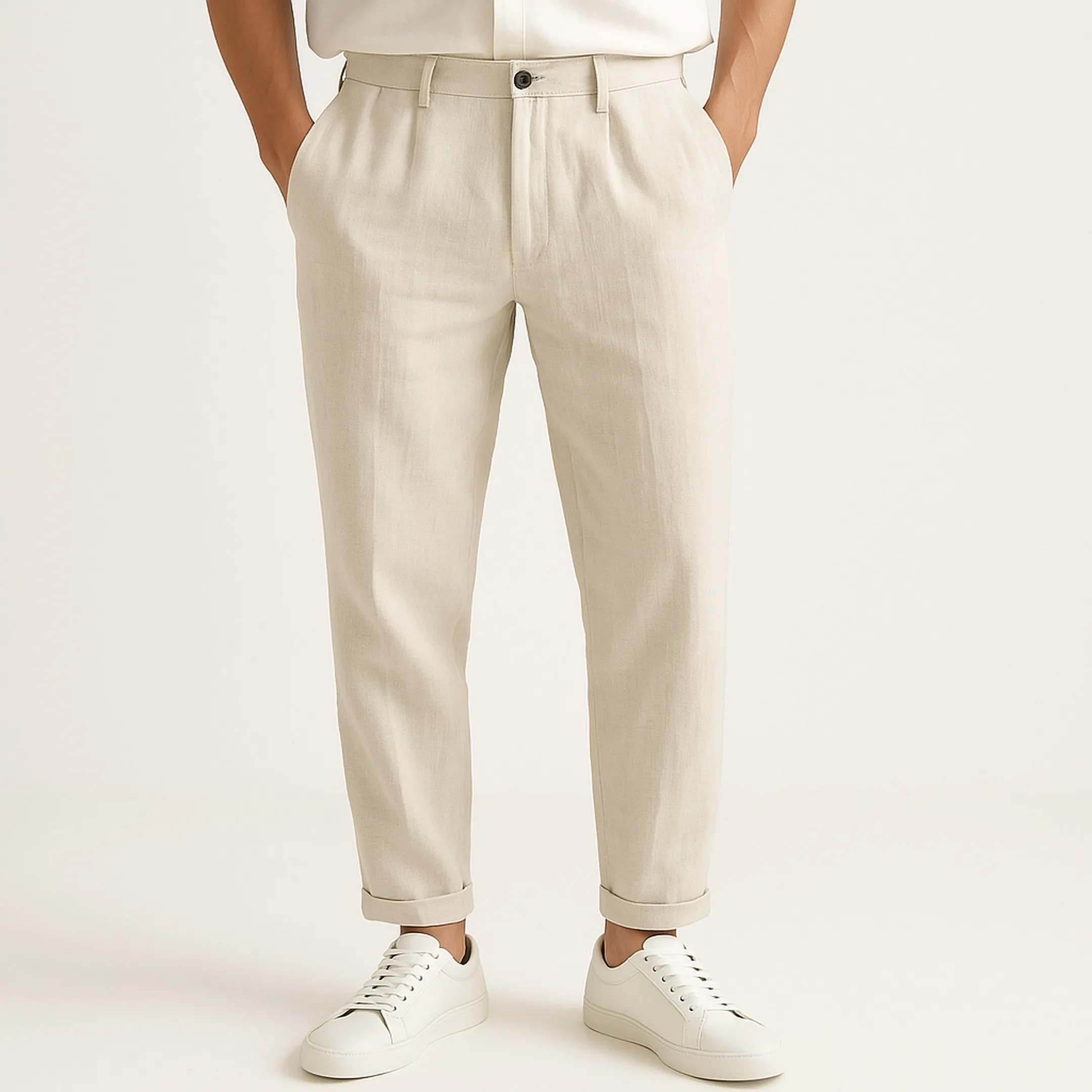 Men's Linen Blend Straight-Leg Trousers &ndash; Breathable Summer Wear
