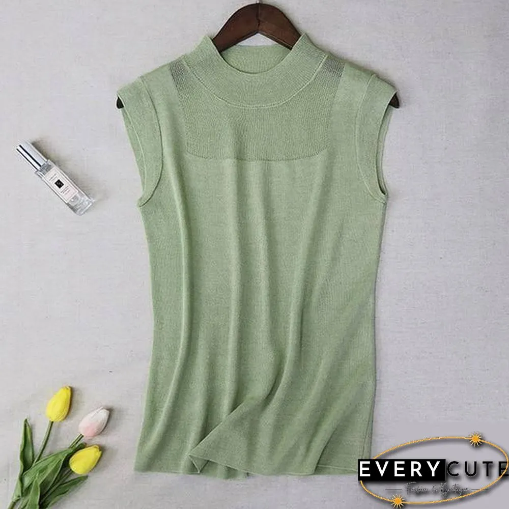 Half High Collar Sexy Tank Tops Women Sleeveless Knitted Vest Female Elasticity Solid Slim