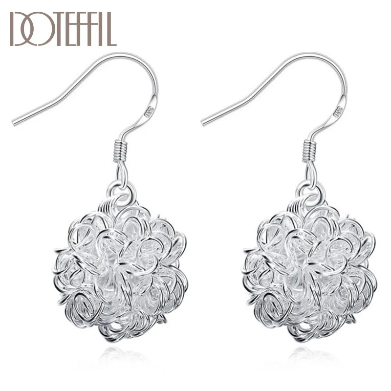 DOTEFFIL 925 Sterling Silver Geometric Pattern Earrings Charm Women Jewelry 