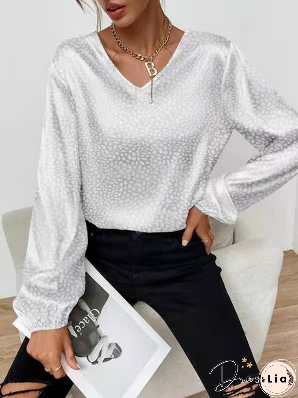 XS-8XL Spring Summer Tops Plus Size Fashion Clothes Women's Casual Long Sleeve Shirts Leopard Printed Chiffon Blouses Ladies Deep V-neck Loose T-shirts