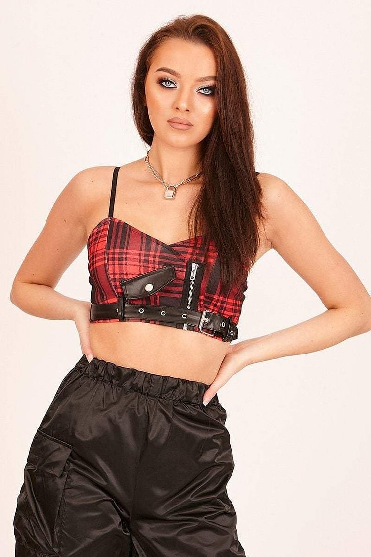 Red Tartan Biker Bralette Katch Me