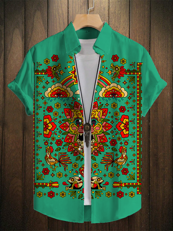 Men's National Traditional Pattern Mask Art Print Short Sleeve Shirt