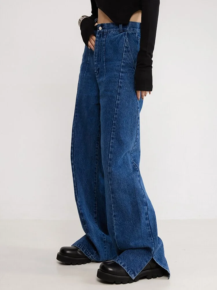 Womens High Waist Jeans Vintage Baggy Wide Leg Straight Leg Pants Fashion Casual Comfy Moms Slit Denim Trousers Y2k Streetwear