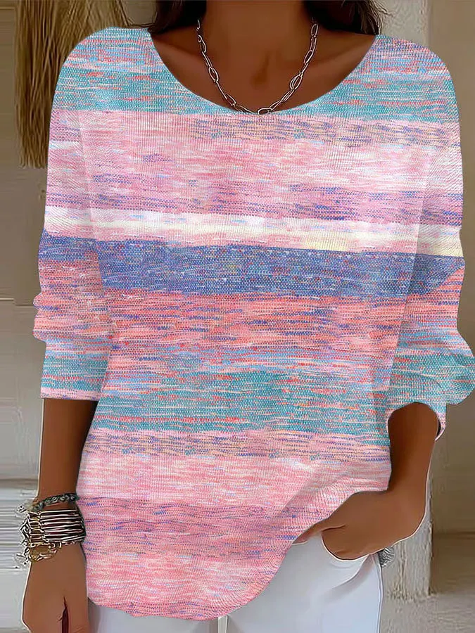 Women's Gradient Pattern Art Print Casual Pullover Sweater