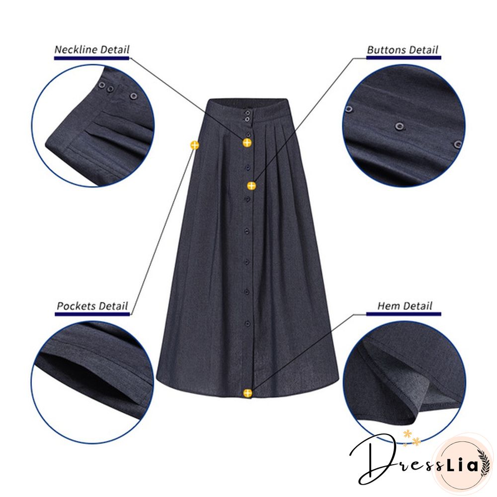 S-5Xl Ladies Denim Button Ruffle High Waist Long Skirt Dress Casual Elegant Loose Outwear A Line Dress Kleid
