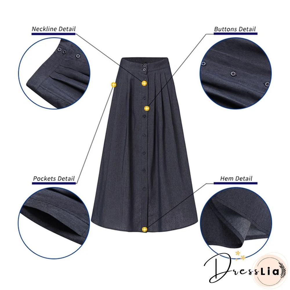 S-5Xl Ladies Denim Button Ruffle High Waist Long Skirt Dress Casual Elegant Loose Outwear A Line Dress Kleid