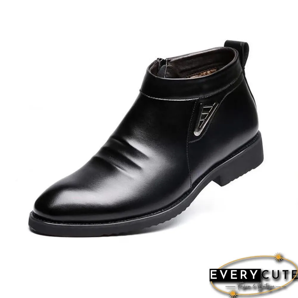 Winter Boots Mens Retro V-Neck Leather Boots Comfortable Zipper Brand Casual Shoes