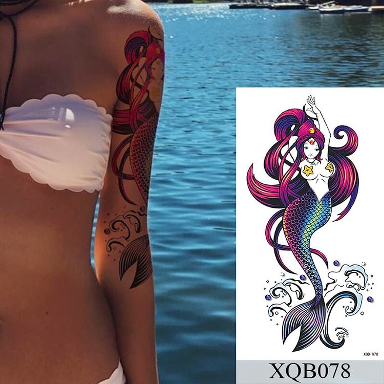 Waterproof Temporary Tattoo Sticker Old School Mermaid Flash Rose Tattoos Body Art Arm Fake Tatoo Women Men