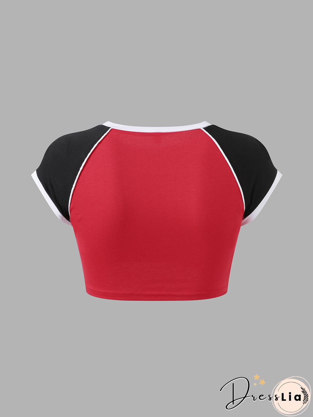 Heart Graphic Contrast Color Short Sleeve Crop Top