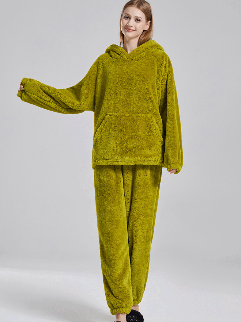 Coral Velvet Loose Simple Hoodie Regular Sleeve Pajama Set