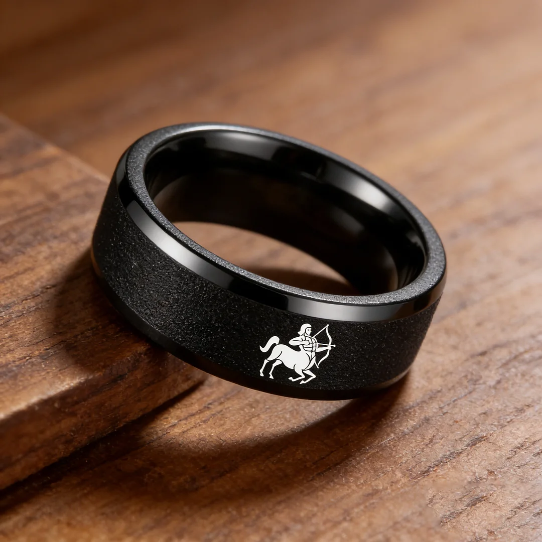 Black Tungsten Carbide Rings Flat Sagittarius Wedding Band Flat Top Comfort Fit 4MM 6MM 8MM