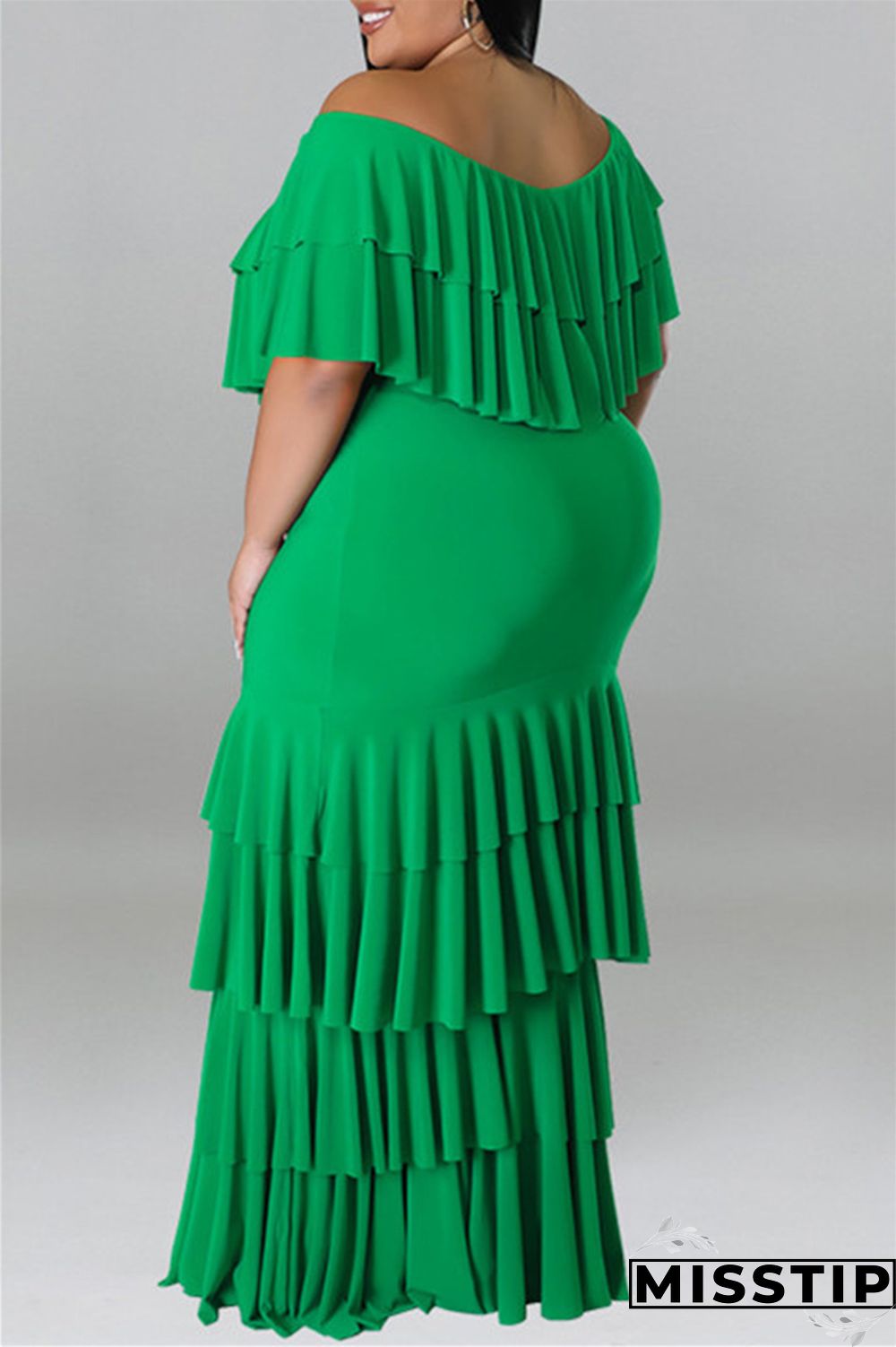 Black Fashion Casual Plus Size Solid Patchwork O Neck Short Sleeve Dress