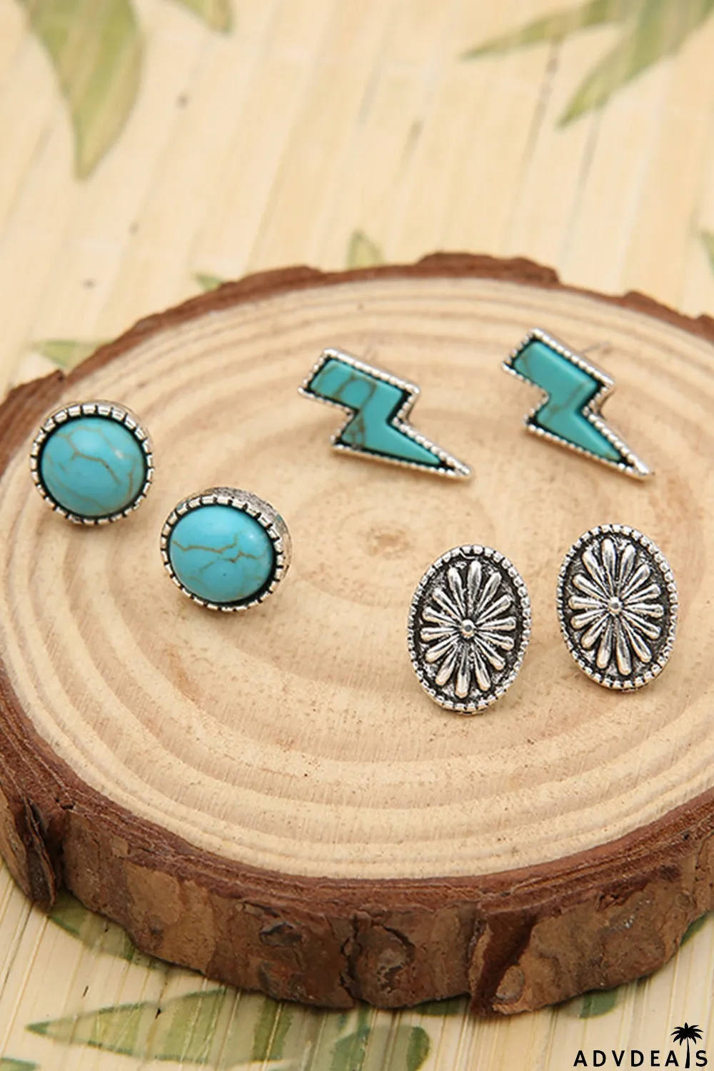 Green Three-piece Turquoise Stud Earrings Set