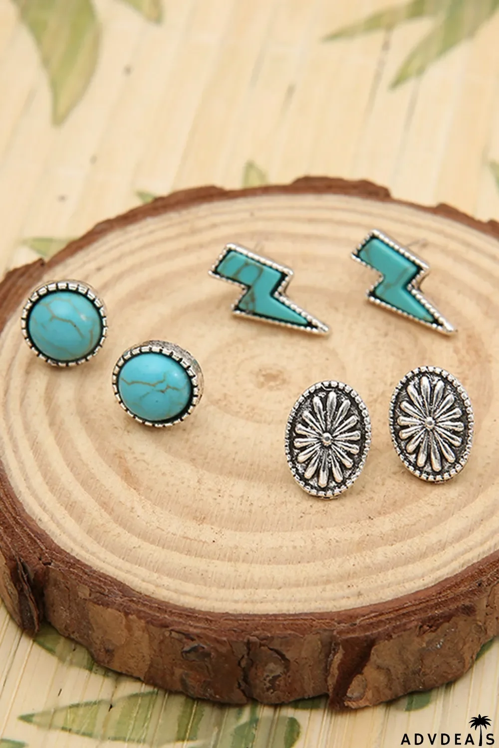 Green Three-piece Turquoise Stud Earrings Set