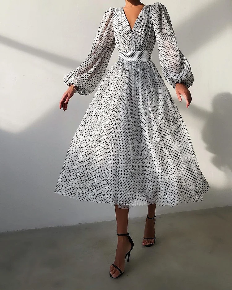White Elegant Dot Patchwork A Line Dresses(4 Colors)