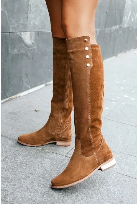 Dubeyi Women Boots Trend New 2022 Designer Faux Suede Casual Low Heel Plus Size Women Shoes Luxury Round Head Side Zip Lady Knee Boots