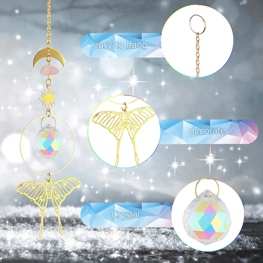 Crystal Wind Chime Prism Catchers Ornament Home Garden Decoration (Moth)