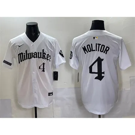 Men's Milwaukee Brewers #4 Paul Molitor White "Gothic 414 Shadows Edition" Vapor Premier Limited Stitched Jersey