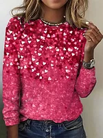 Women's Shiny Heart Print Crew Neck T-shirt