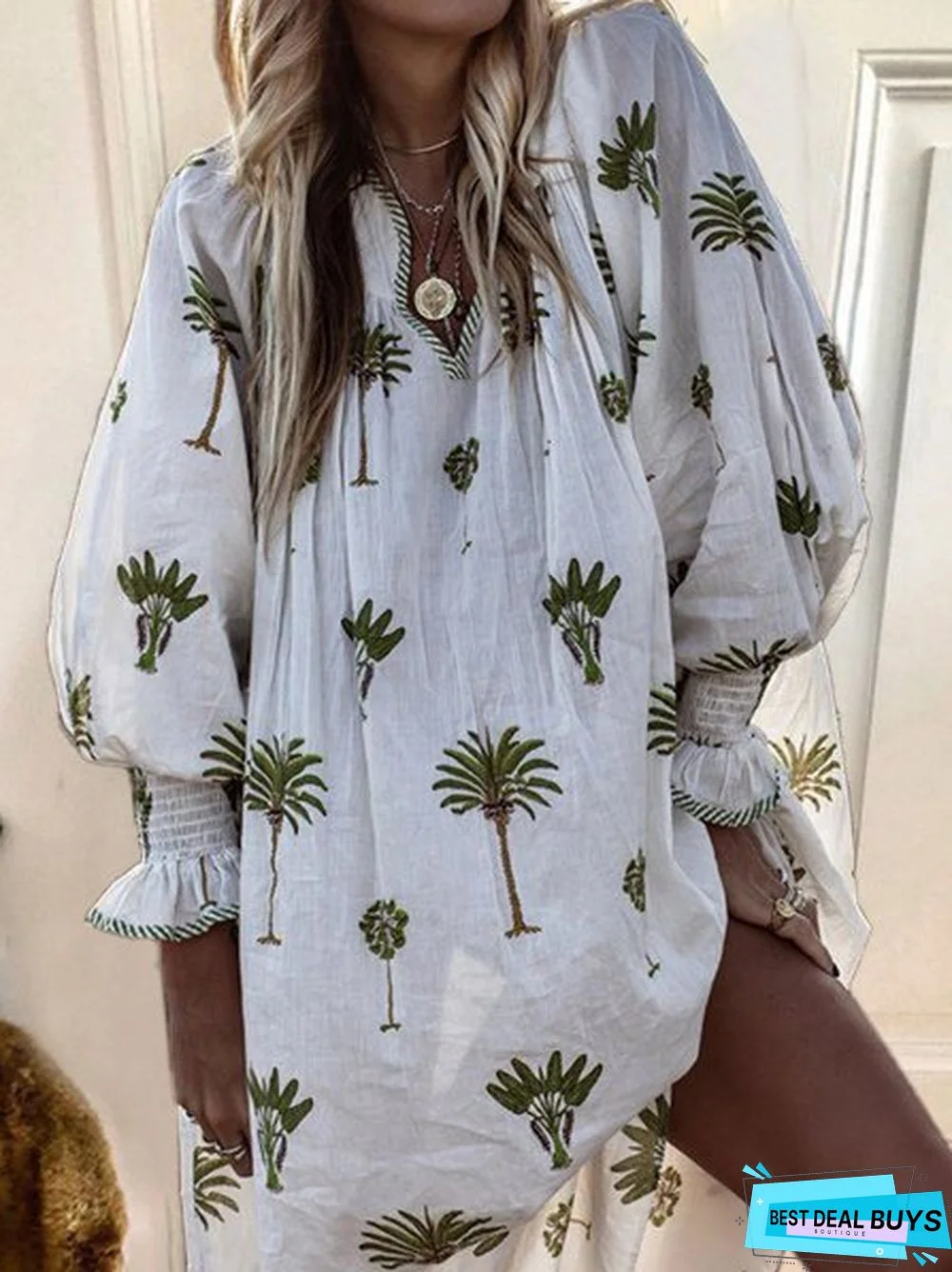 Summer Boho V Neck Beach Boho Floral Casual Mini Dress